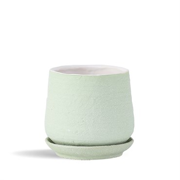 PHG 8"x7.5" Hand Rolled Pot With Attached Saucer Sand Sage Green