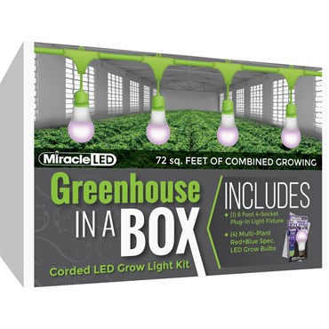 Miracle LED Greenhouse in a Box LED Grow Light Kit, 6-Foot Length, with 4 Multi-Plant Red+Blue Spectrum Grow Bulbs