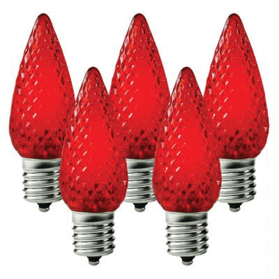 Christmas Light Bulb, Faceted E17 C9 LED Red Transparent | BU-LED-FC9-TRD