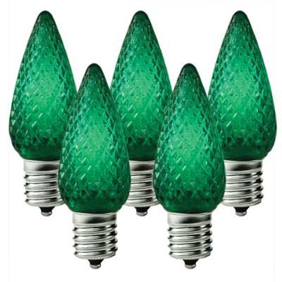 Christmas Light Bulb, Faceted E17 C9 LED Green Transparent