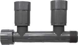 Black PVC Double Tee 1 in. Nut x MTHD x Female Value Connector Manifold | 1201-210