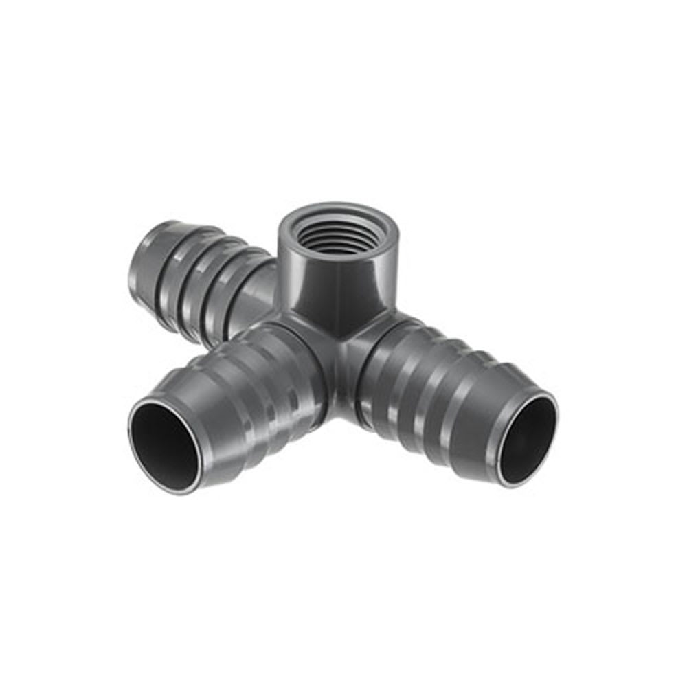 Gray PVC Reducing Tee 1 in. x 1 in. x 1 in. x 1/2 in. Insert x Insert x Insert x FIPT Side Outlet | 1416130