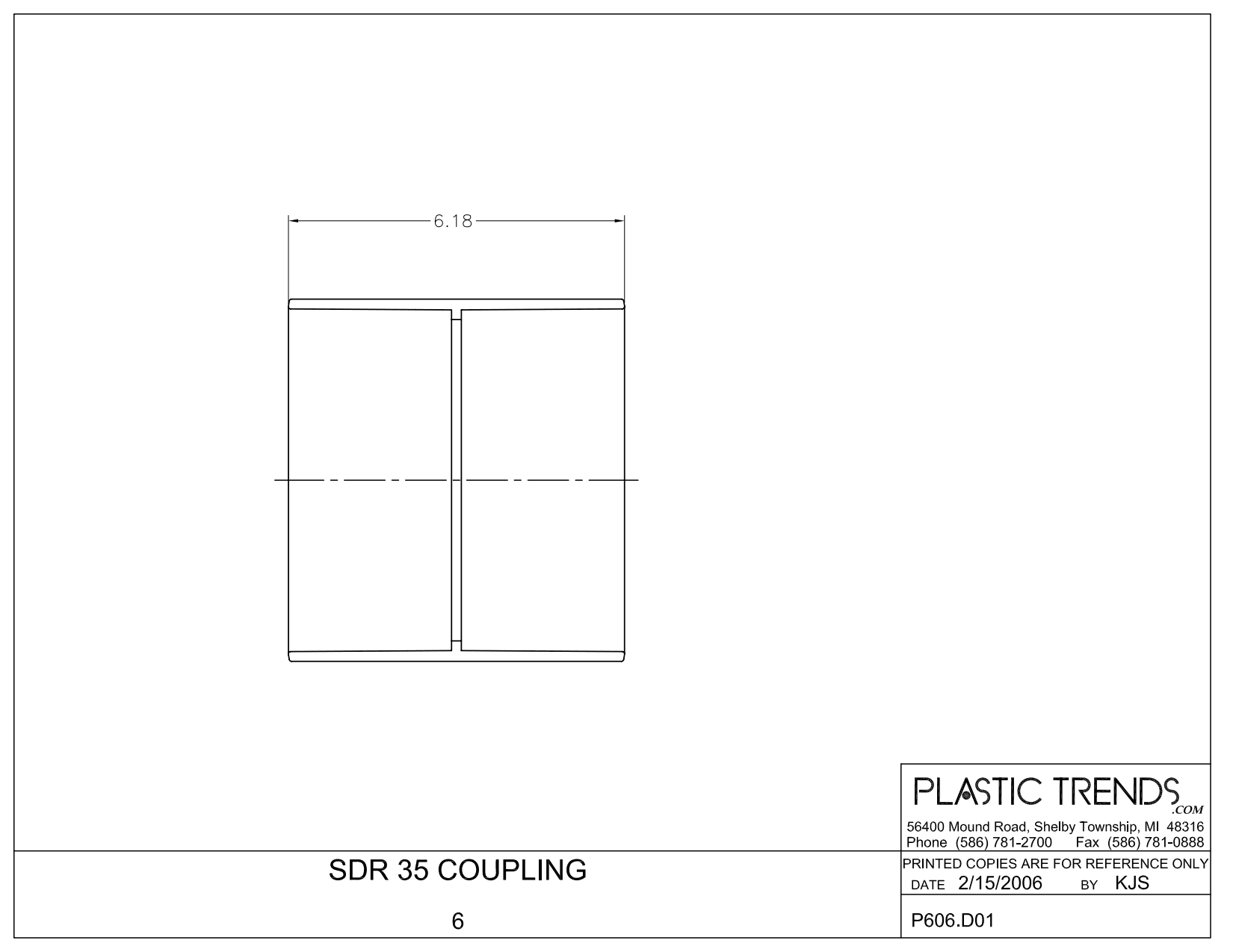 Plastic Trends Stop Coupling, Hub PVC P Series Sdr-35 Solvent Weld | 6P05