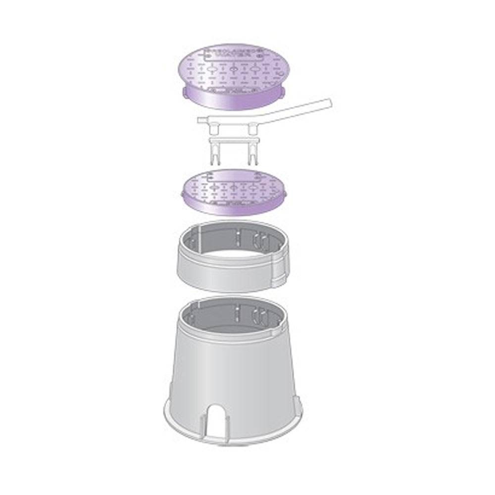 Valve Box, 10" Round Black Box Reclaimed Water with Purple Lid