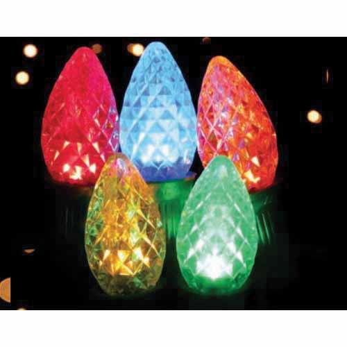 Christmas Light Bulb, Faceted E12 C7 LED Transparent Multi-Colored | BU-LED-FC7-TMU