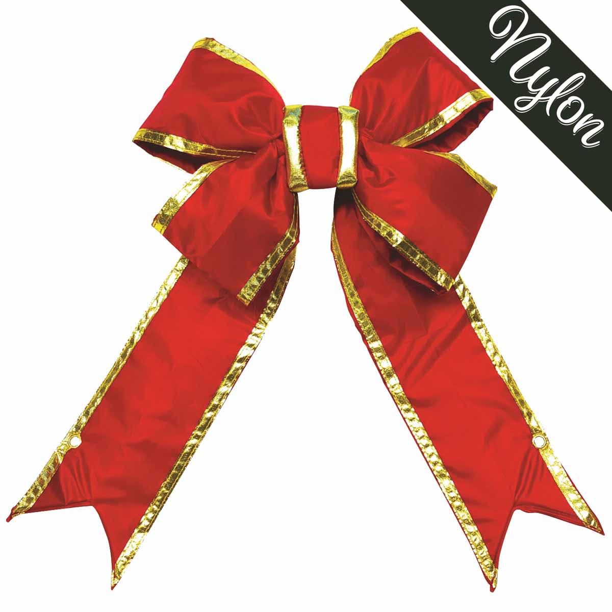 Decorative Bow, 18" Red Nylon with Gold Trim