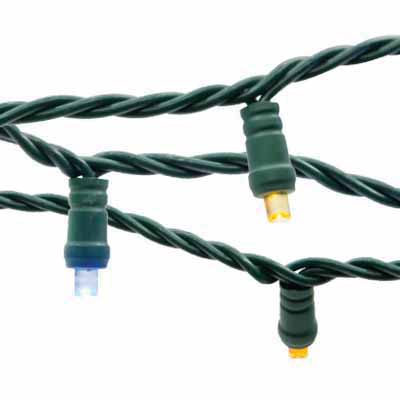 LED Light String, 4.8 W per String 23.5' 4" Spacing Green Plastic Socket Commercial Standard Conical