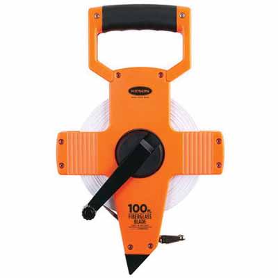 Tape Measure, 1/2" x 100' Pumpkin/White Fiberglass OTR Open Type Reel Standard SAE Long