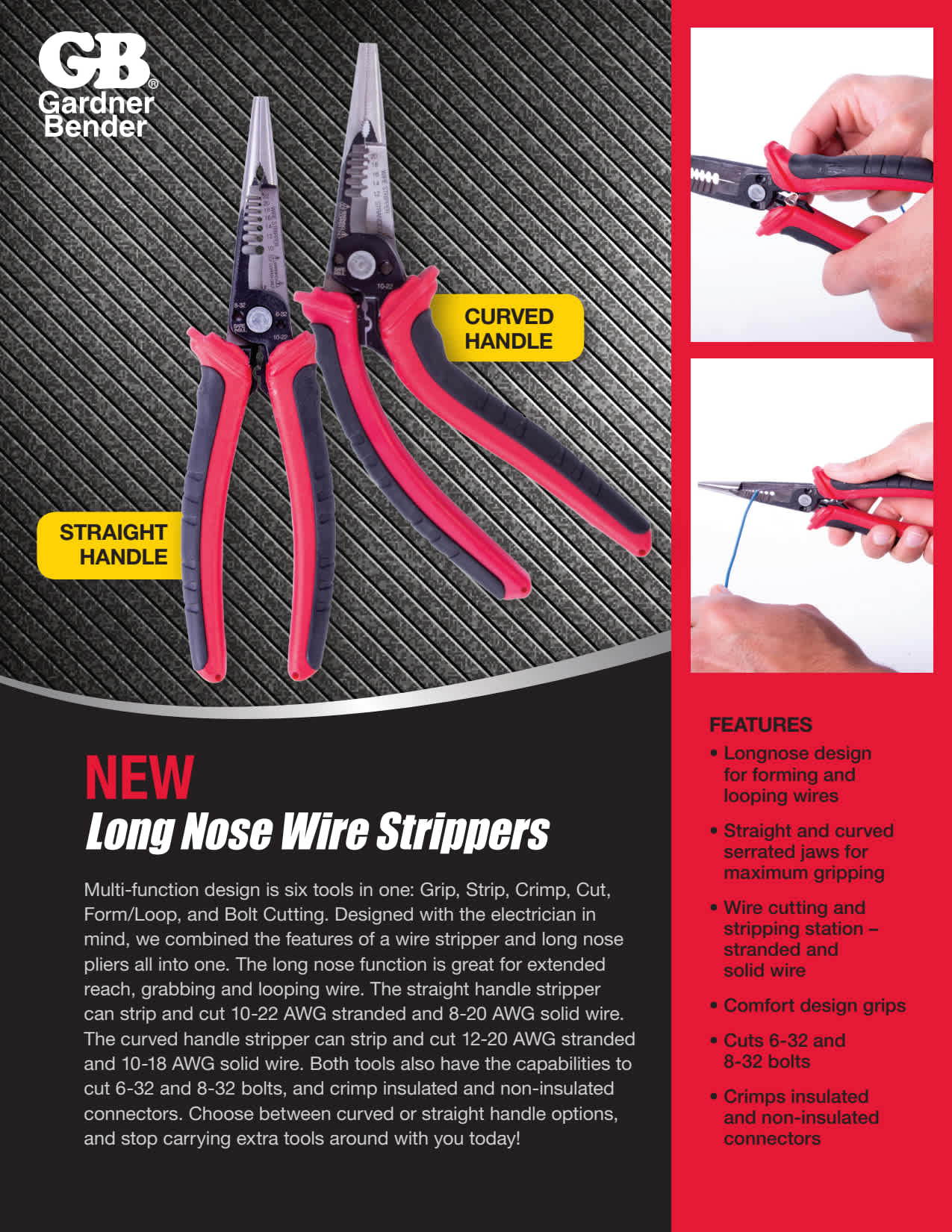 22-10 AWG Stranded 20-8 AWG Solid Long Nose ArmorEdge Wire Stripper | KNGGBP61N