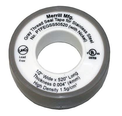 Merrill Manufacturing Teflon Thread Sealant Tape 1/2" x 520' Gray | PTFEGSS50520
