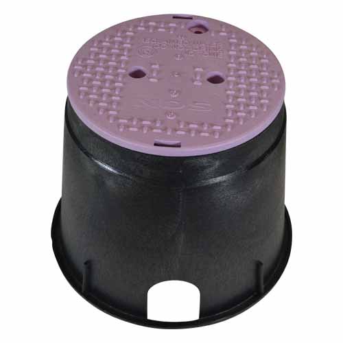10" Round Black Box Reclaimed Water Standard with Overlapping Purple Cover Valve Box | NDB111BCR