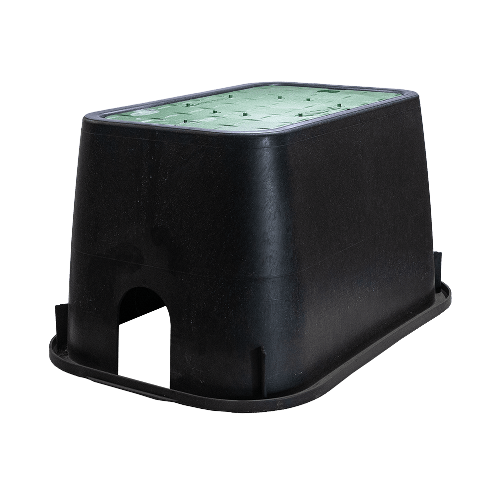 10" x 15" x 10" Rectangular Black Box Standard with Overlapping Green Cover Valve Box | NDBD1000SG