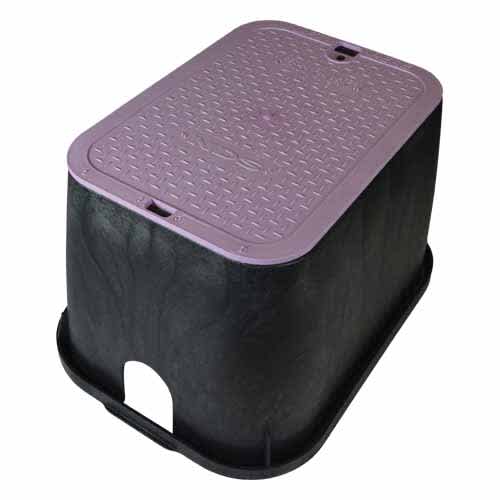 14" x 19" Rectangular Black Box Reclaimed Water Standard with Overlapping Purple Cover Valve Box | NDB113BCR
