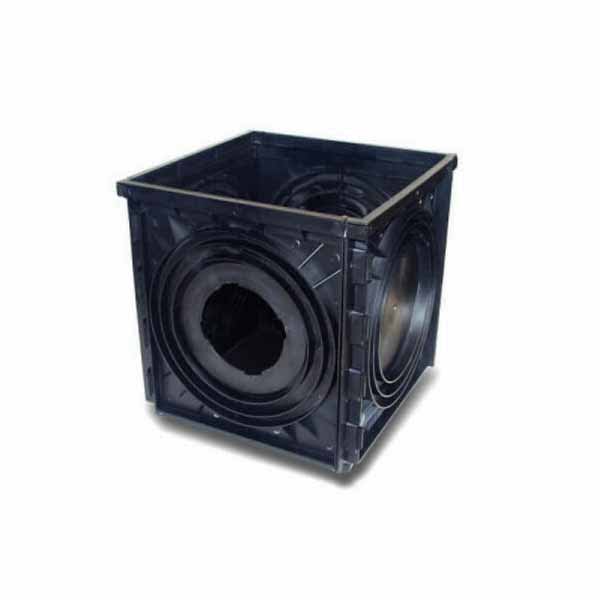 18" x 18" x 19-1/4" Square 2-Outlet Black Expandable Catch Basin | NDS1800