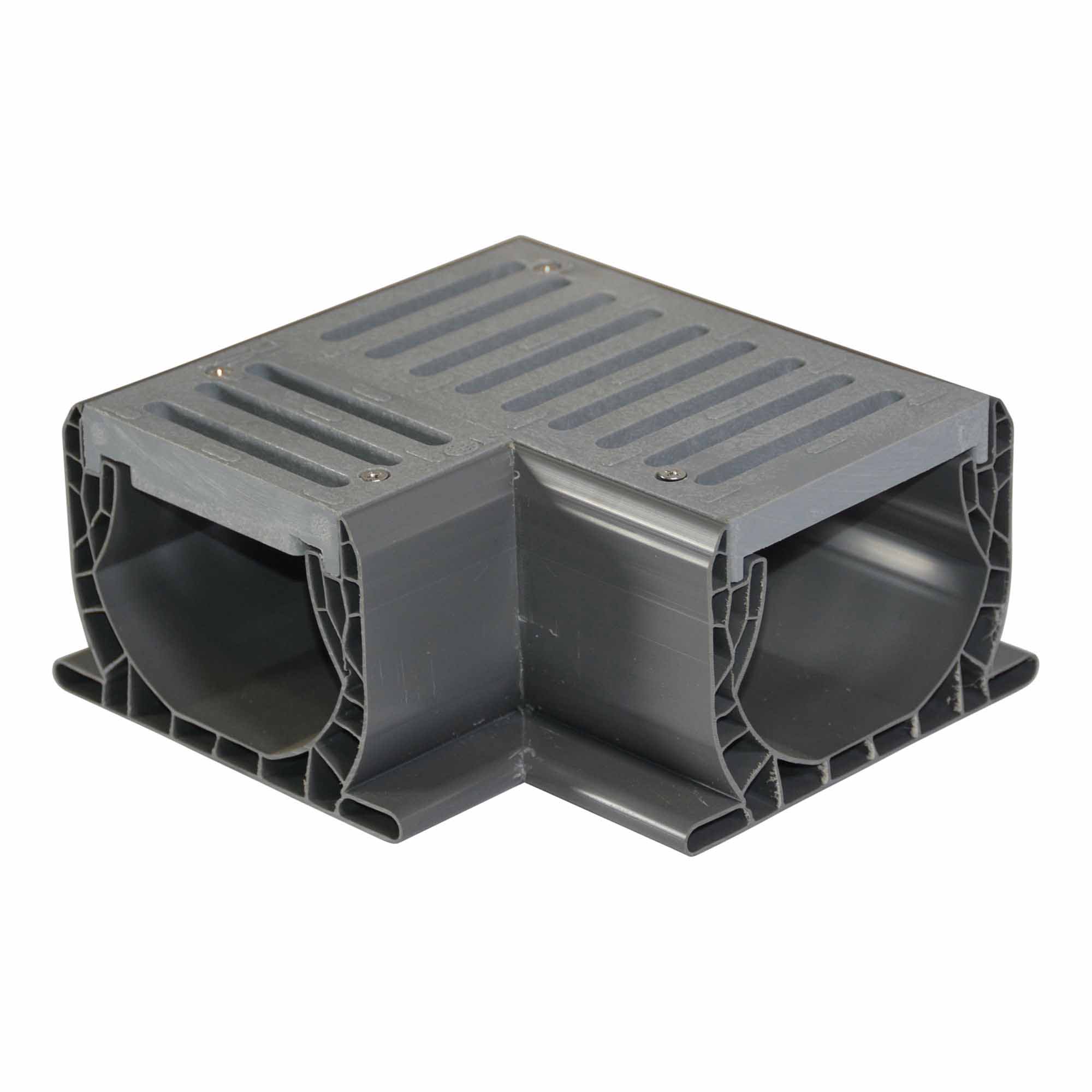 7-1/16" X 7-7/16" X 2-5/8" Gray 90 Degrees Elbow Corner Fabricated With Grate Channel Drain |  2381