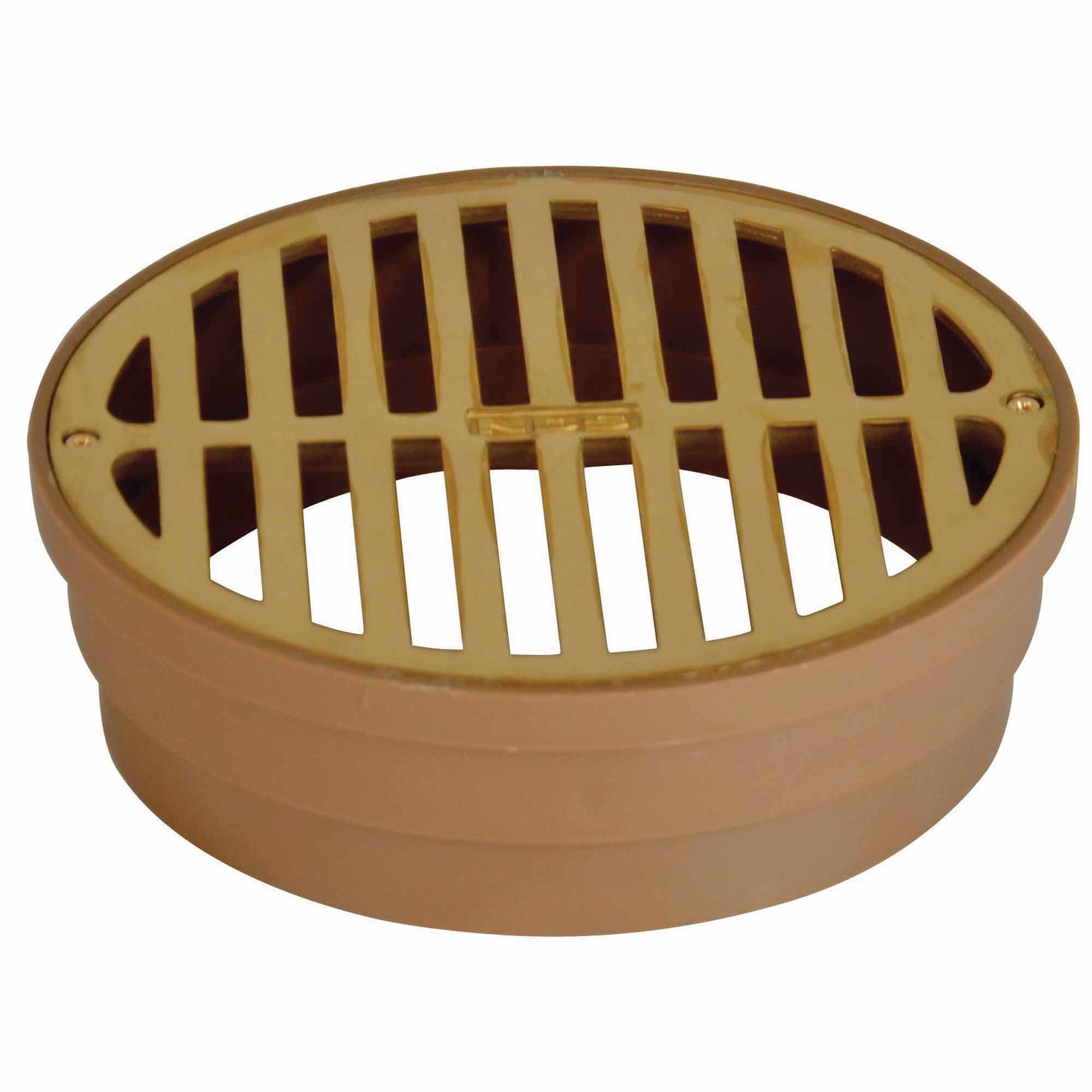 6" Round Polished Brass with Styrene Collar Drain Adapter Grate | NDS919PB
