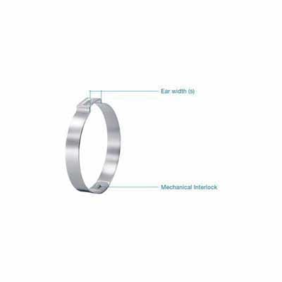 37.9 - 41 mm Stainless Steel 155 Series 1-Ear with Mechanical Interlock 100/Pack Pinch Clamp | OTK410X100
