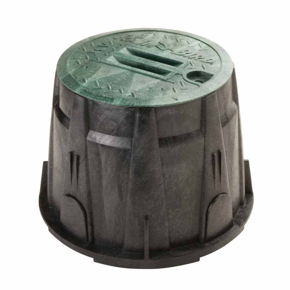 13.75" x 10" Round Black Body Irrigation Control Valve with Green Lid Valve Box | RBBVB10RND