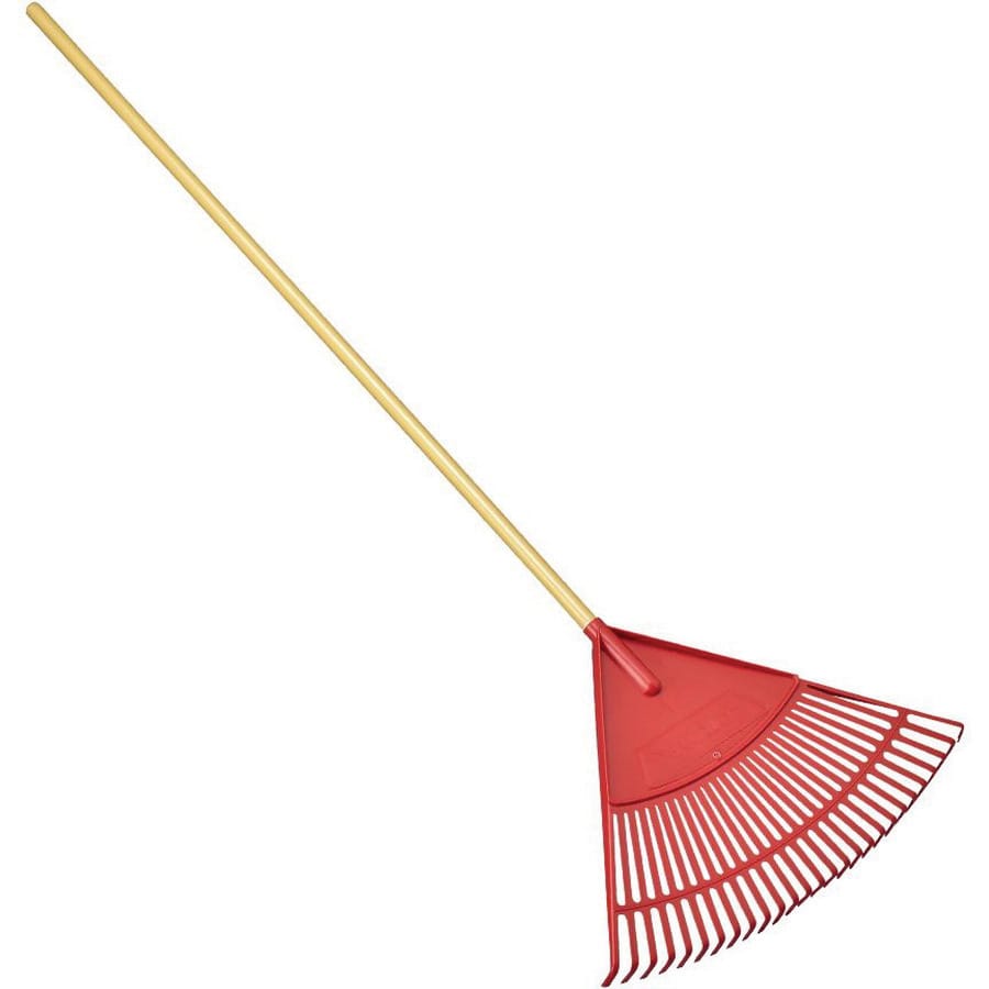 Red Poly Blade 24", 26-Tine Leaf Rake, 48" Wood Handle | CORRK25024