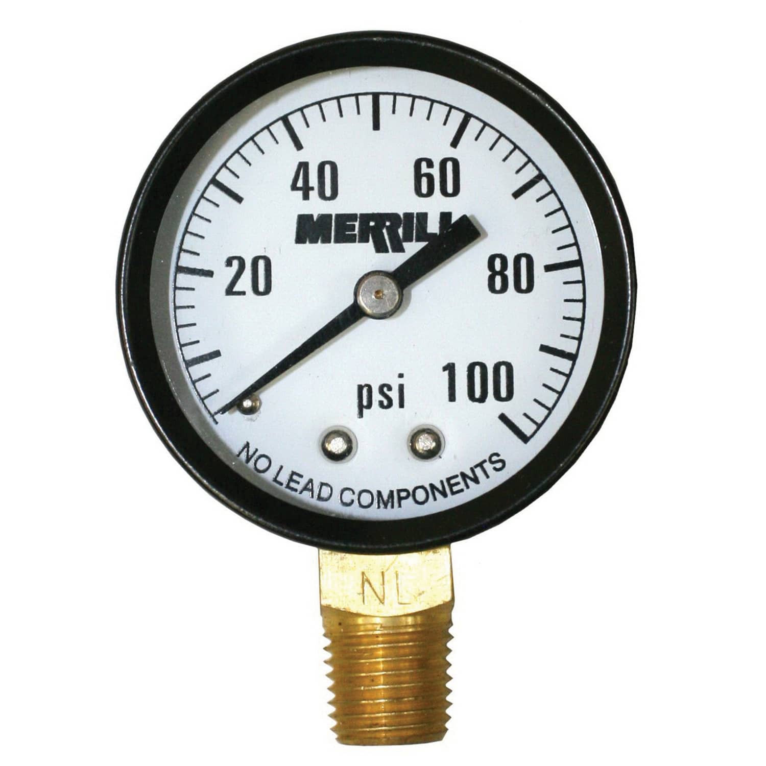 0 to 100 psi 2" Dial 1/4" NPT Lead-Free Lower Pressure Gauge | MRLPG100