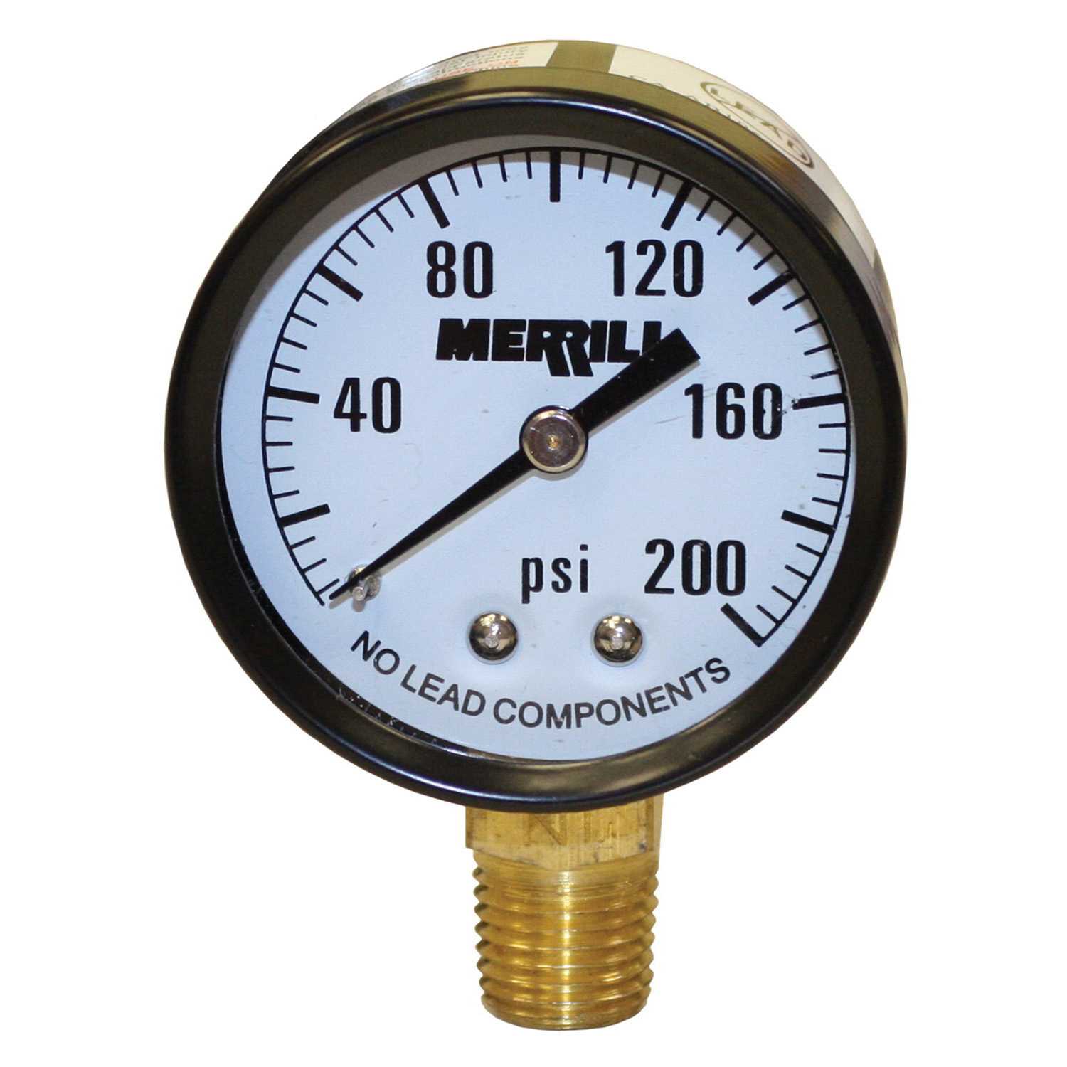 0 to 200 psi 2" Dial 1/4" NPT Lead-Free Lower Pressure Gauge | MRLPG200