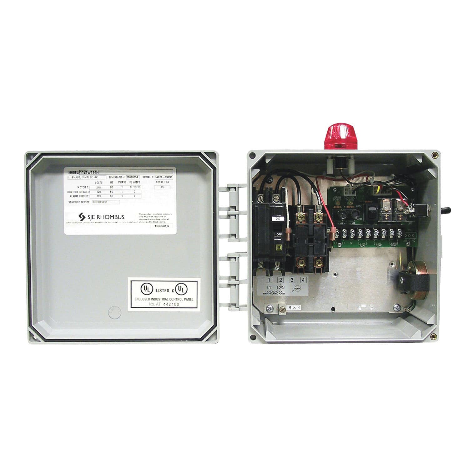 120/208/240 V 7 to 15 A Full Load 1 Phase 112 Model Control Panel | SJE112PANEL