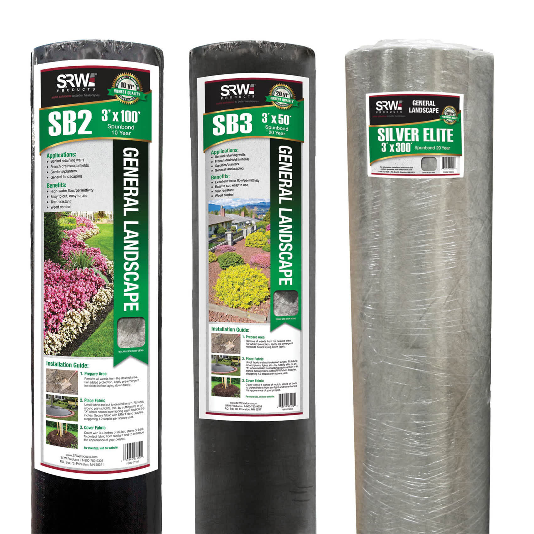 SRW SB3 Series Spunbond Landscape Fabric Geotextiles Yellow Polypropylene, 3' x 300' | FSB3 03300