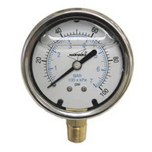 0 to 30" Hg 2-1/2" Dial 1/4" Lead-Free Liquid Filled Lower Vacuum Gauge | AMGILVG30254LNL