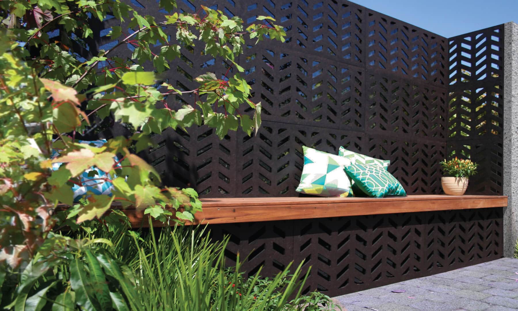 Alert Distributing Herringbone Modular Hardwood Composite Decorative Fence Panel 5/16" x 24" x 48" | OUTUSADSHE1
