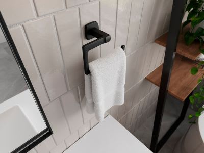 7" x 4-23/32" Matte Black Metal Deckard Series Towel Ring | PPFBRBDA1B