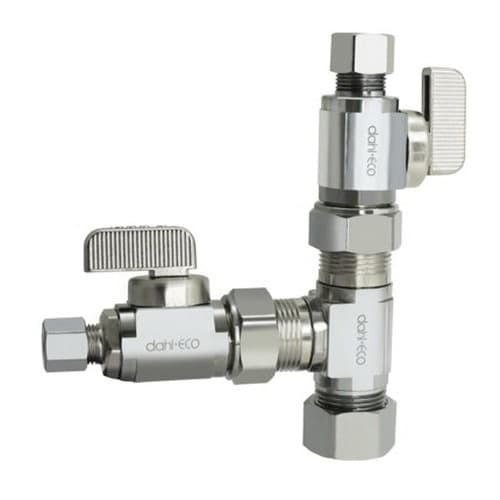 5/8" x 3/8" x 1/4" Compression Chrome-Plated Lead-Free Brass 2 Straight Dual Shut-Off Valve | DHLE335000