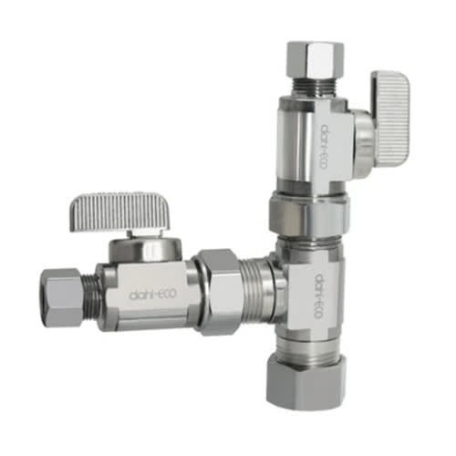 5/8" x 3/8" x 3/8" Compression Chrome-Plated Lead-Free Brass 2 Straight Dual Shut-Off Valve | DHLE335001