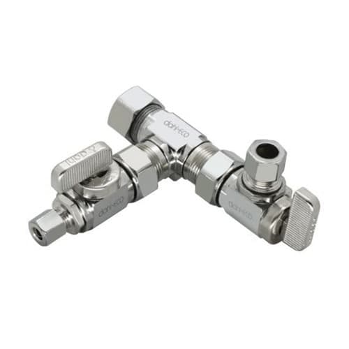 5/8" x 3/8" x 1/4" Compression Chrome-Plated Lead-Free Brass 1-Angle Straight Dual Shut-Off Valve | DHLE336000