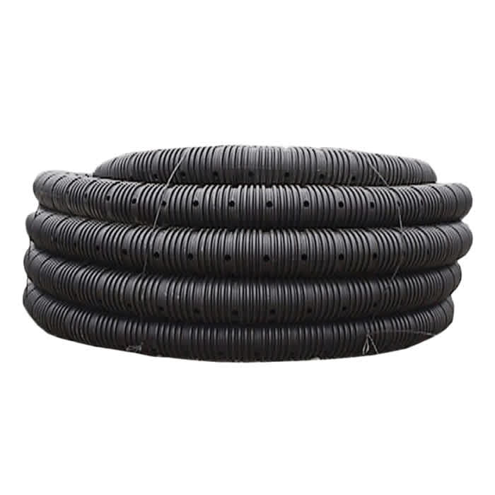 4" x 100' HDPE 3-Hole Perforated Single Wall Muck Pipe | DPE04060100