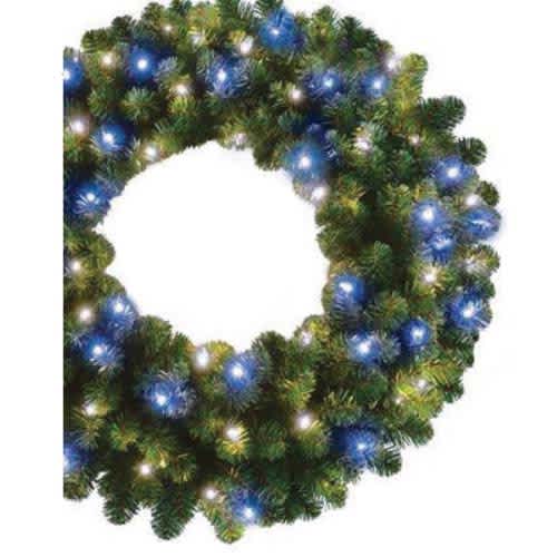 Pure White Blue 5 mm LED 36" Oregon Fir Series Frozen Wreath | HBLORFWR36PWBLLE