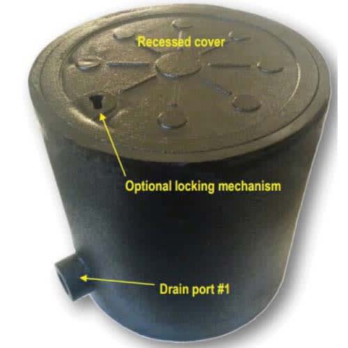 12" x 3-1/2" Round Black with Inlet Port Valve Box | LEMLWB12R