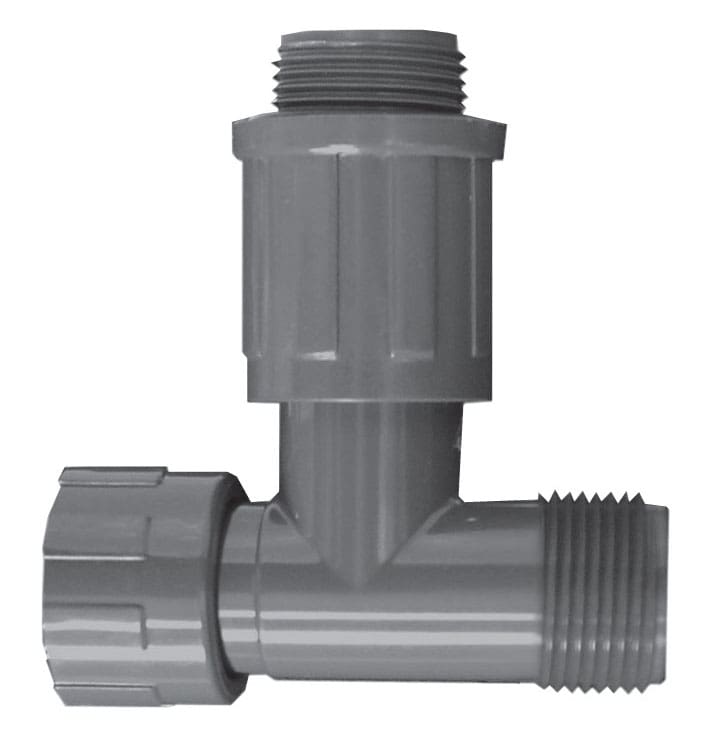 Gray PVC Manifold Tee 1 in. Nut x Male Thread x Male Valve Connection | 1301010
