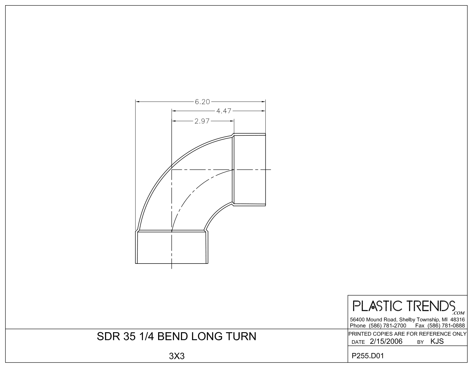 3" Hub White PVC SDR-35 90 Degree 1/4 Bend Long Turn Solvent Weld Elbow