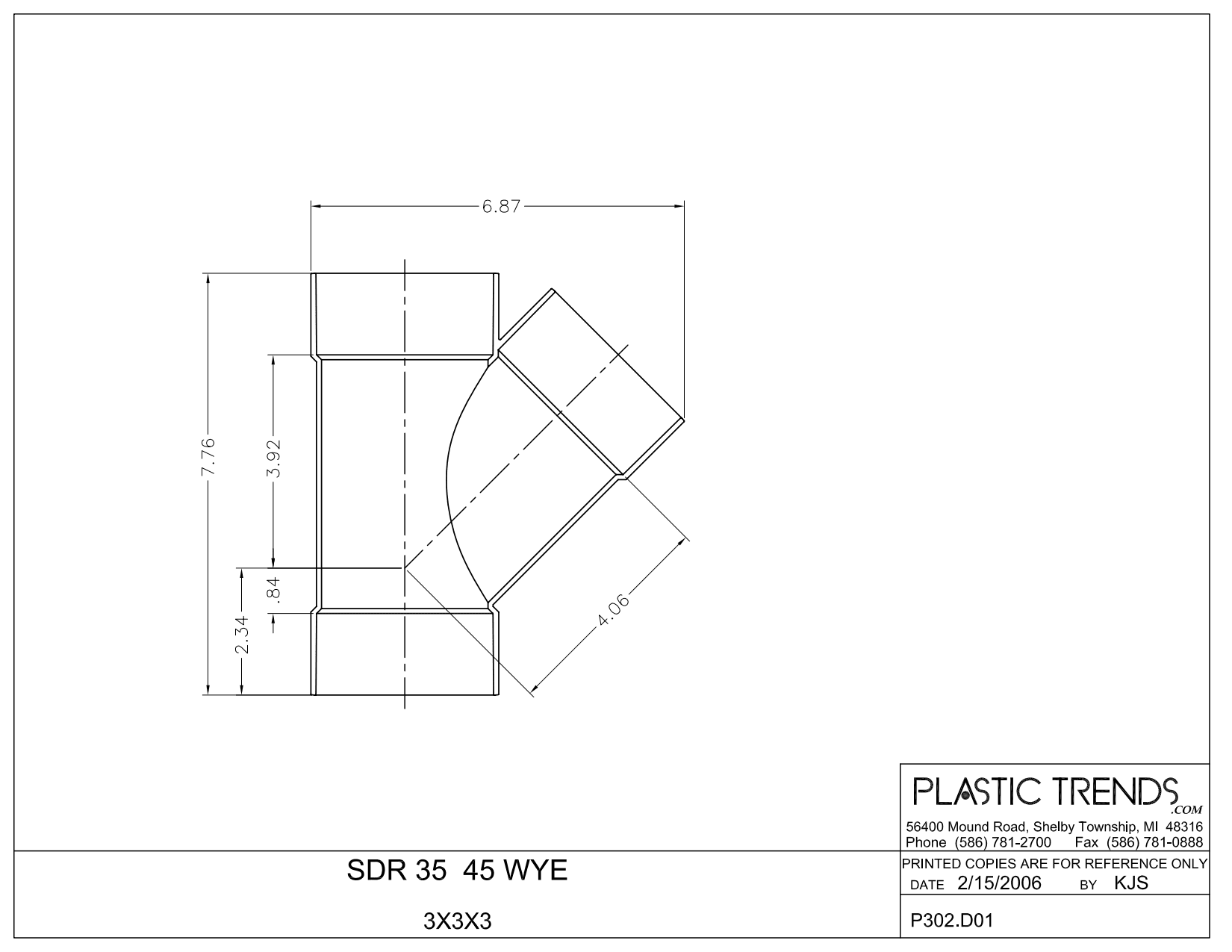 Plastic Trends Wye, Hub PVC P Series Sdr-35 45° | 3P08