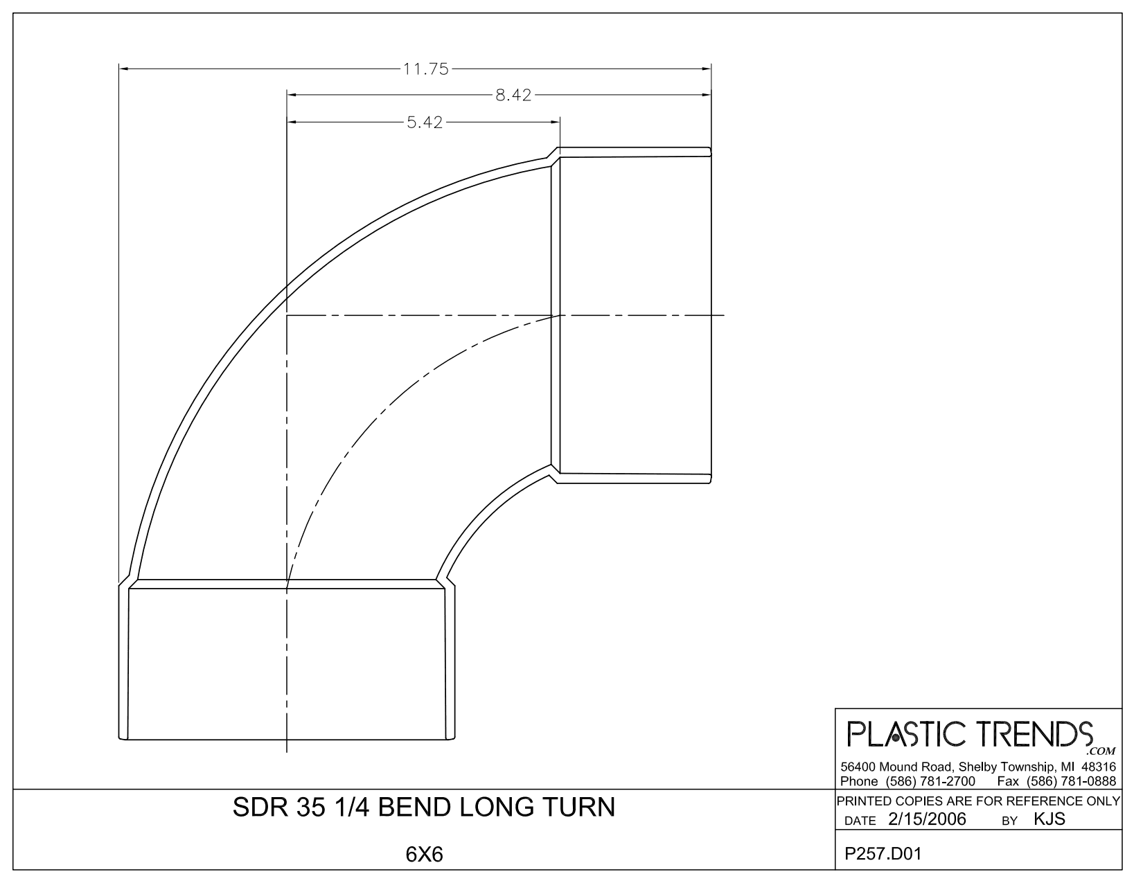 6" Hub White PVC 90 degree Long Turn Solvent Weld Elbow