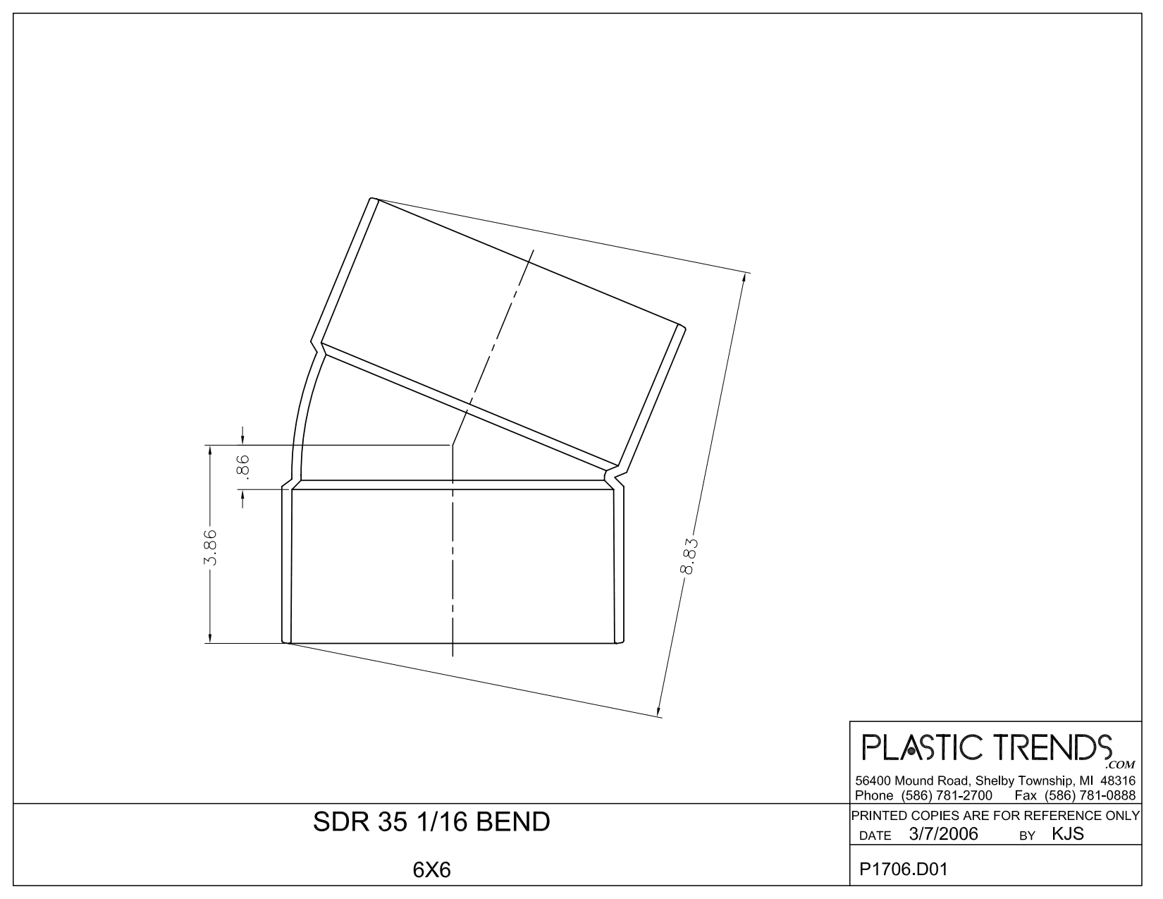 6" Hub White PVC 22-1/2 deg 1/16 Bend Solvent Weld Elbow