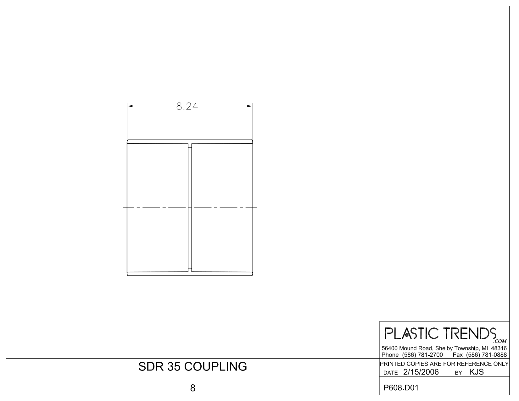 8" Hub White PVC Solvent Weld Coupling | NDP8P05