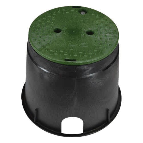 10" Round Black Box Water Standard with Overlapping Bolt-Down Green Cover Valve Box | NDB111BCBW