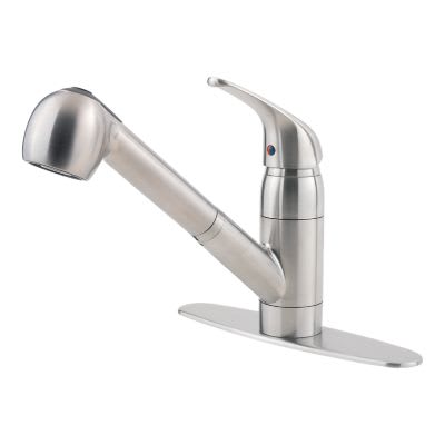 1/2" NPSM 10" x 9-7/8" Brass Stainless Steel 1-Handle Pfirst Series Pull-Out Kitchen Faucet | PPFG13310SS