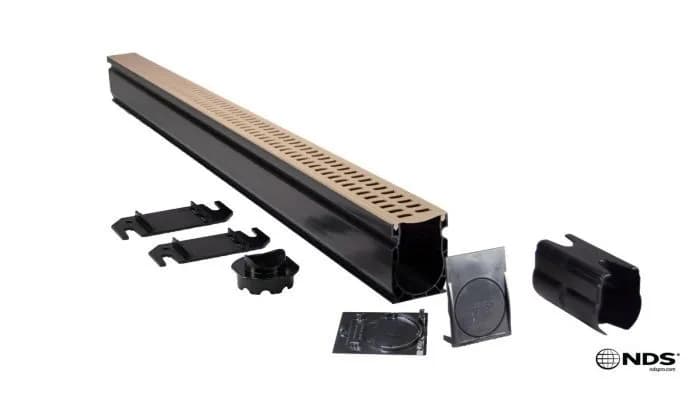 2-1/4" X 6' Sand With PVC Channel Grate (2) End Caps (2) Anchor Clips (1) Coupling And (1) Bottom Outlet Slim Channel Kit |  9206SKIT
