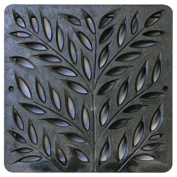 12" Square HDPE Black Catch Basin Decorative Botanical Drain Grate | NDS1218