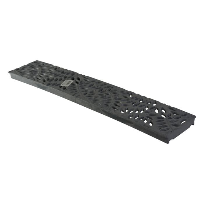 24" Rectangular HDPE Gray Decorative Botanical Channel Grate | NDS252GY