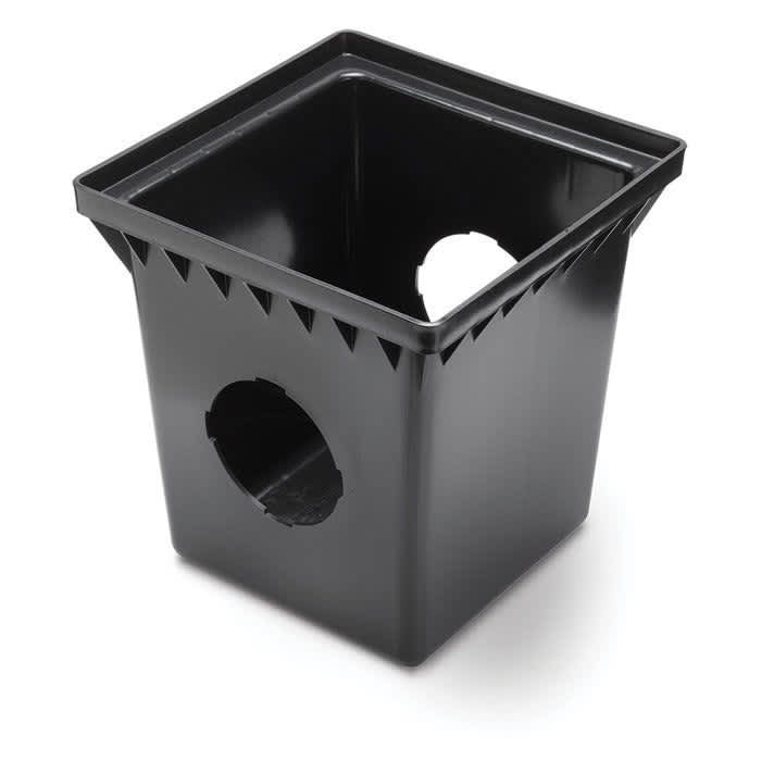 18" x 18" Square 2-Outlet Black Drainage Catch Basin | RBDDB18S2
