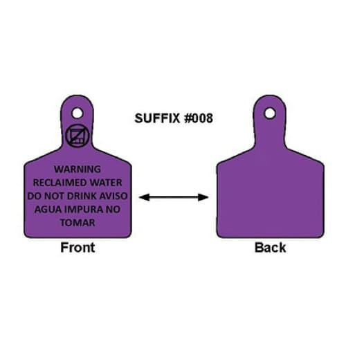 Purple WARNING RECYCLED WATER DO NOT DRINK AVISO AGUA IMPURA NO TOMAR Single Sided Valve Identification Tag | CSTIDMAXP1RC008
