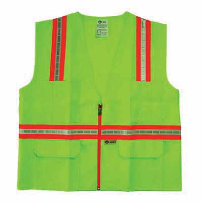 Safety Vest, Medium Polyester Fluorescent Neon Green Glo Lime Series Multi-Pocket Type R Class 2